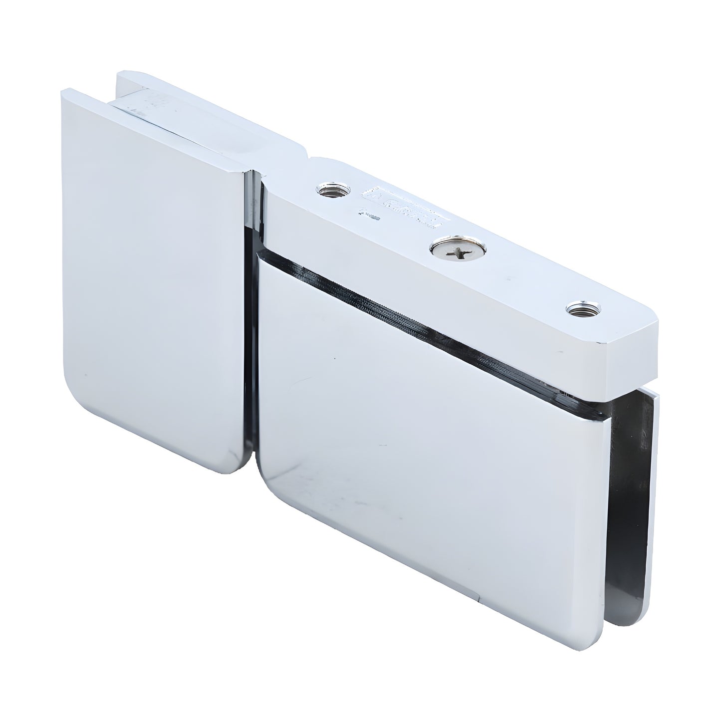 PPH07CH polished chrome brass pivot hinge for 8-10mm glass shower doors, beveled design, self-centering.