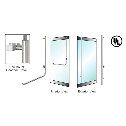 Brushed stainless tubular rail-mount deadbolt handle for 3/4 in tempered glass doors; right reverse; cylinder/thumb.