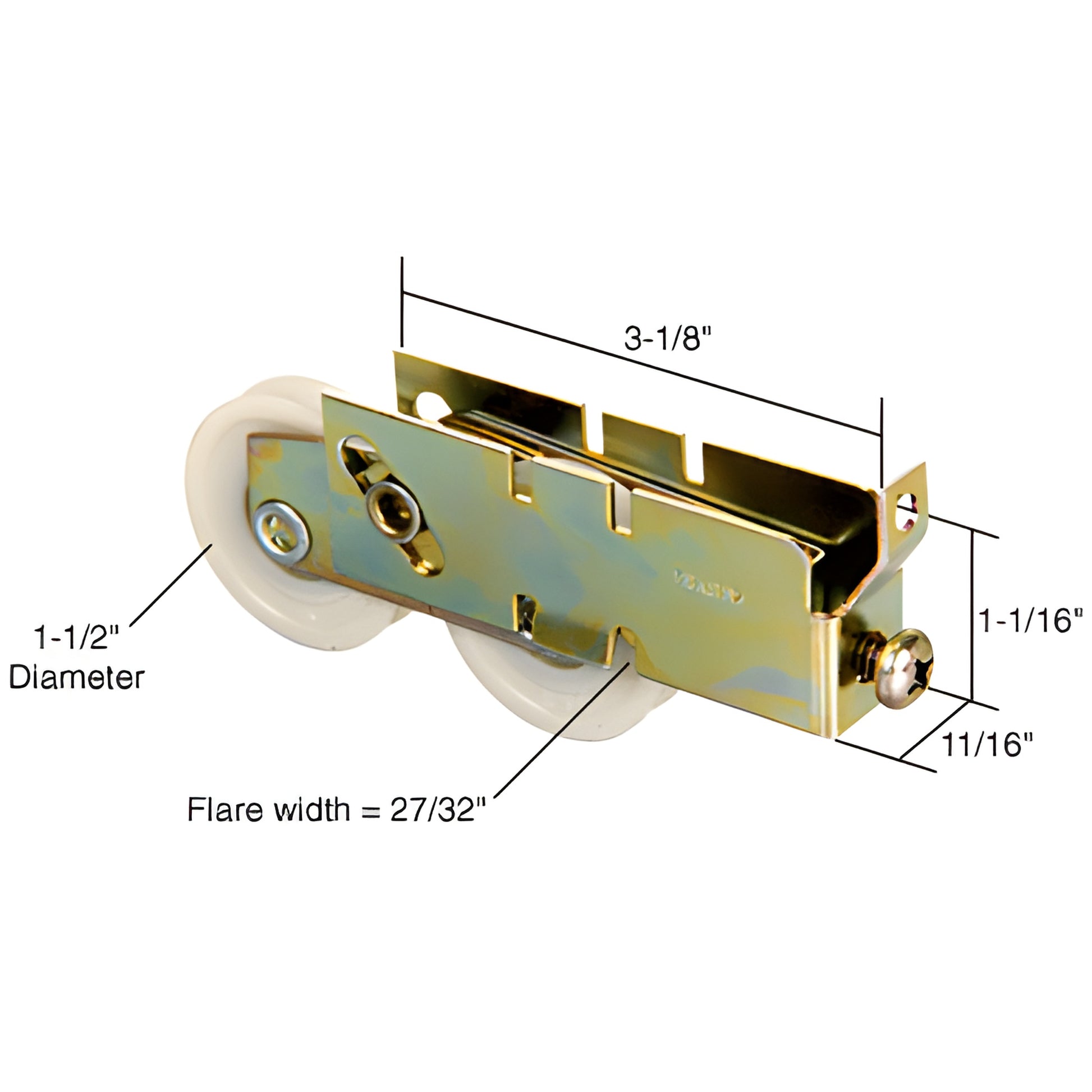 CRL D1738 adjustable steel housing tandem nylon roller assembly for sliding glass doors - 1-1/2" wheels, 3-1/8" long