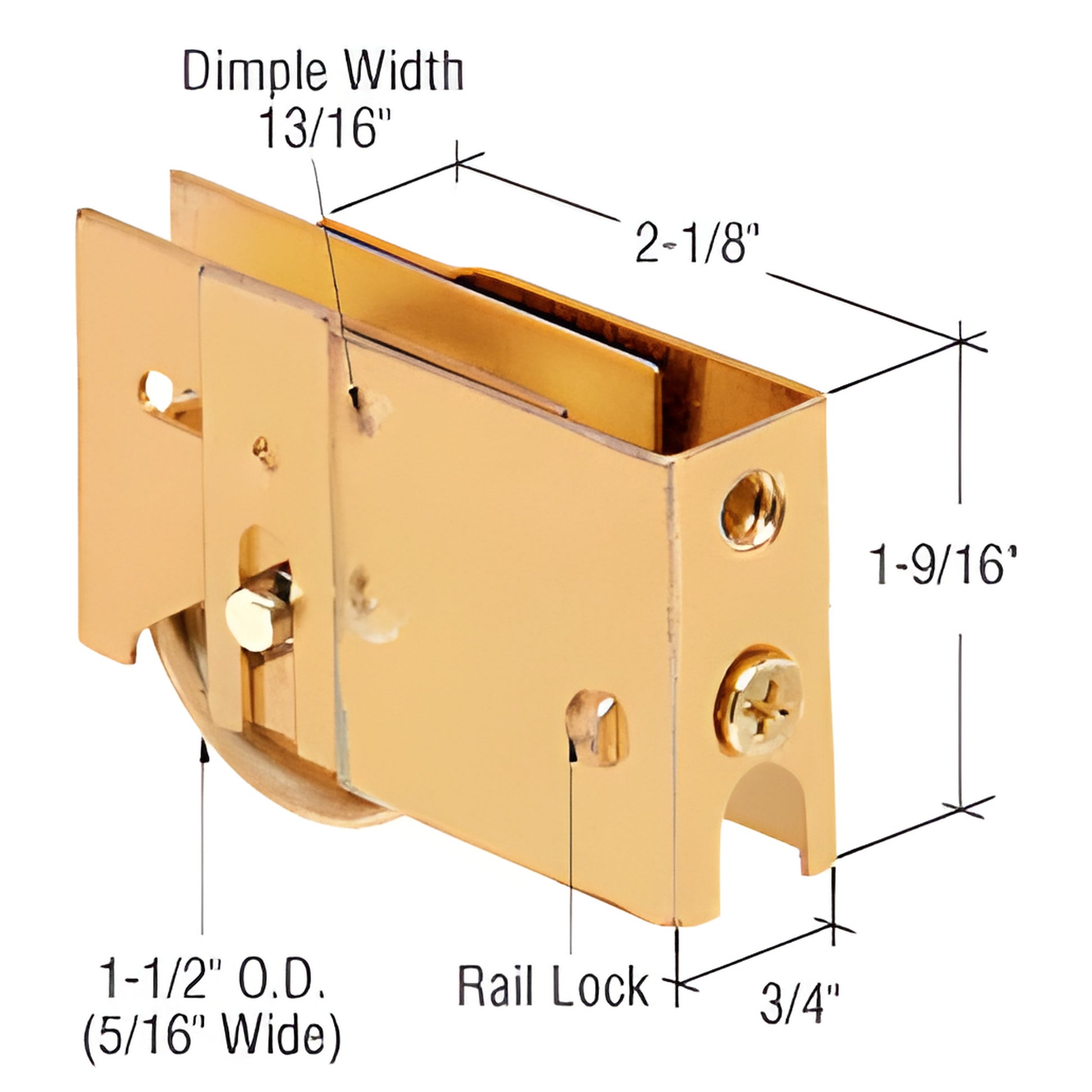 D1822 adjustable steel sliding glass door roller, gold finish - 1-9/16" housing, 1-1/2" concave roller, rail lock.