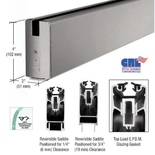 CRL Brushed Stainless 4"x120" Square Sidelite Rail - Sleek, Durable Glass Support System