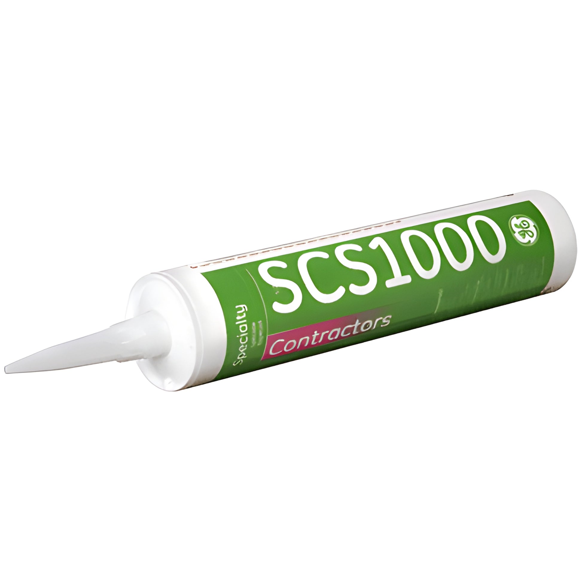 10.1 oz SCS1003 contractor silicone sealant cartridge, green label, white nozzle - general-purpose glazing sealant.