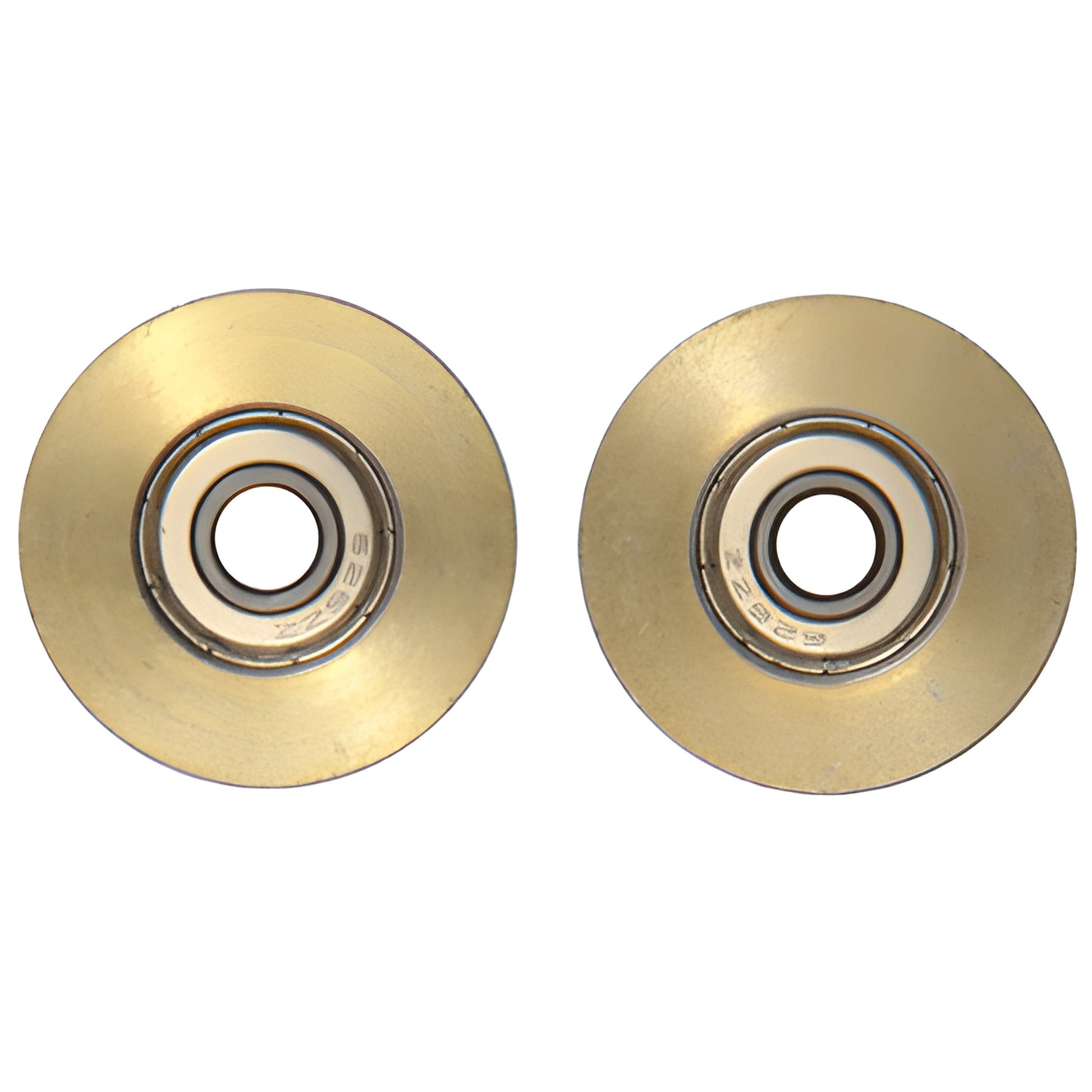 Pair of concave steel ball-bearing patio door rollers, gold finish, 1/4" bore (SKU D1796)