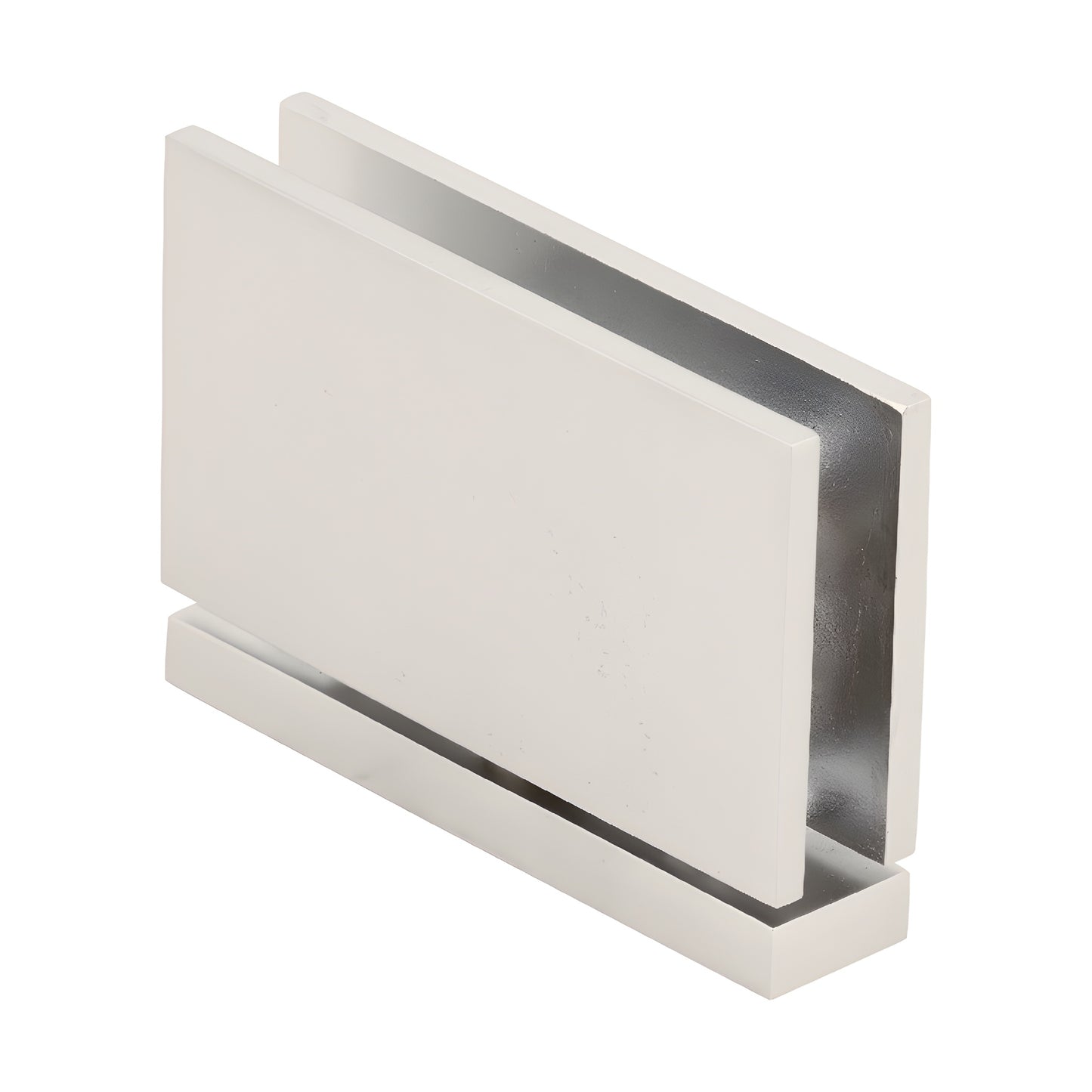 CAR01SN satin nickel squared brass pivot hinge for 8-10mm glass shower door, top-and-bottom mount, self-centering.