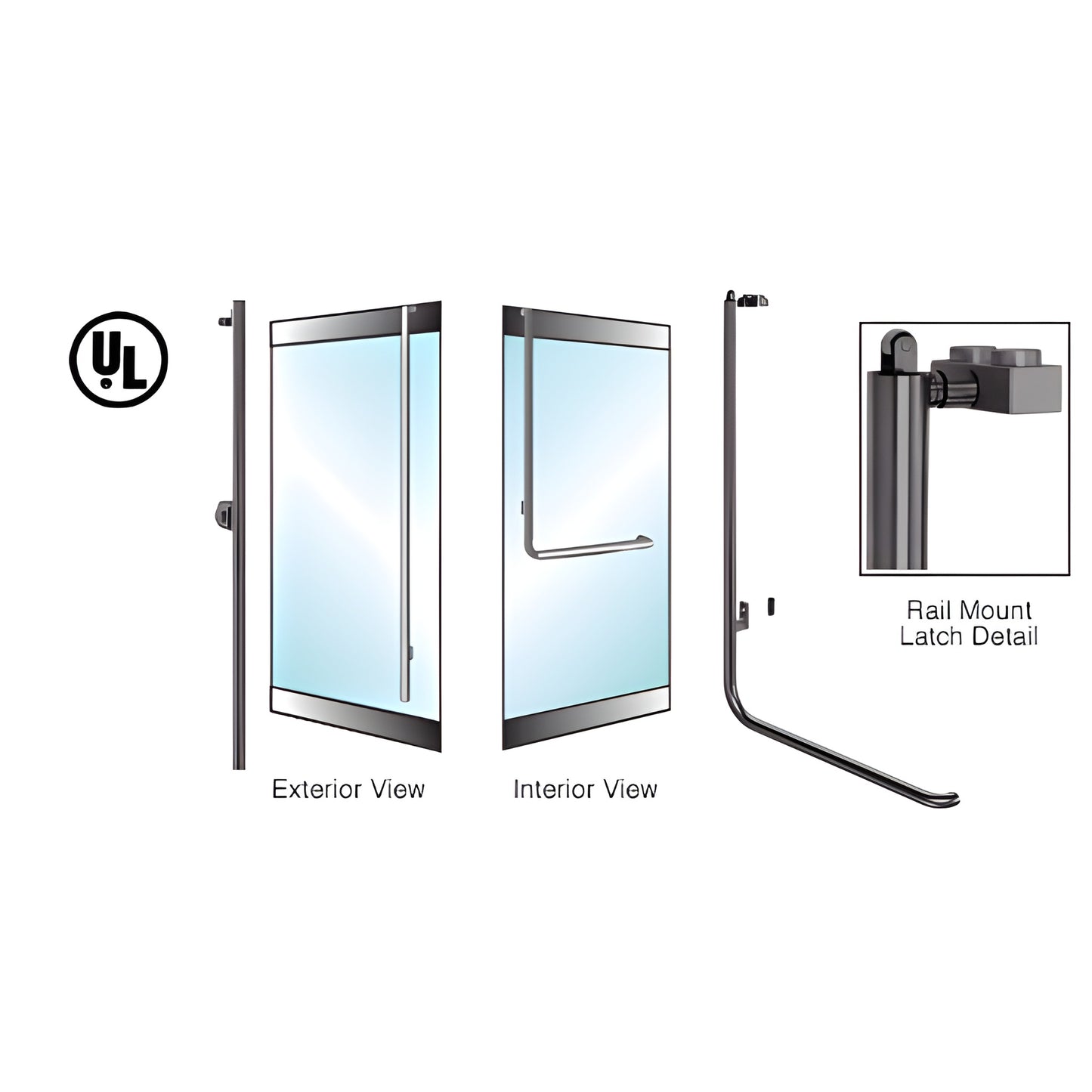 Oil-rubbed bronze rail-mount glass door panic handle, 1-1/4" dia for 3/4" tempered glass - SKU 3P100FS4RK0RB