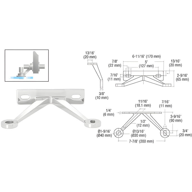 Stainless steel CRL FMR2VPS wall-to-glass mounting fitting for 10-13.5 mm tempered glass, includes studs.