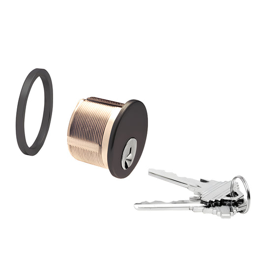 DRA10DU dark bronze brass 5-pin mortise cylinder with cam, trim ring and set of keys