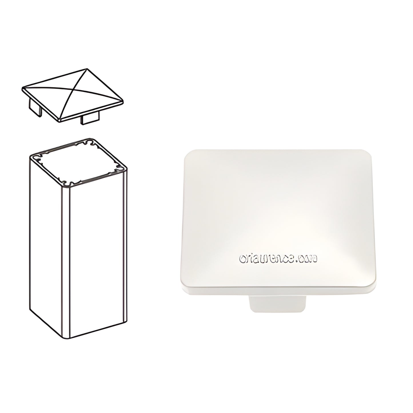PC2W Sky White aluminum low-profile pyramid post cap for 100 Series 2-3/8" square posts.