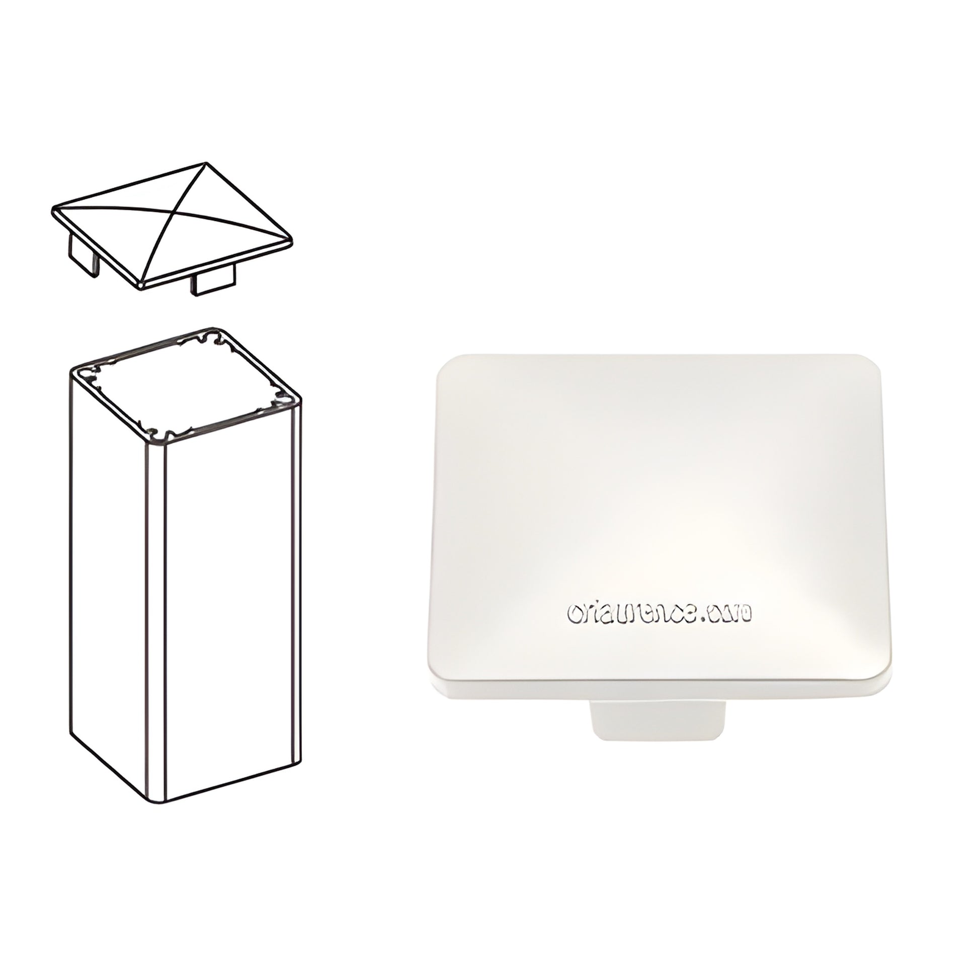 PC2W Sky White aluminum low-profile pyramid post cap for 100 Series 2-3/8" square posts.