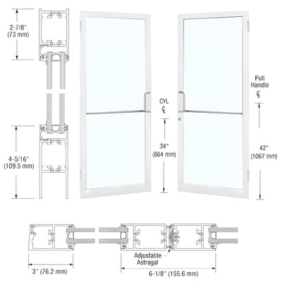 CRL-U.S. Aluminum White KYNAR® Paint Custom Pair Series 250T Narrow Stile Butt Hinge Thermal Entrance Doors for Surface Mount Door Closers