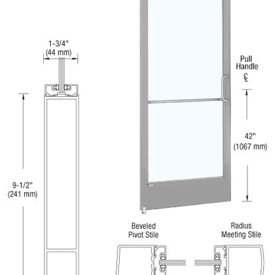 CRL-U.S. Aluminum Clear Anodized 250 Series Narrow Stile Inactive Leaf of Pair 3'0 x 7'0 Offset Hung with Pivots for Surface Mount Closer Complete ADA Door with Lock Indicator, Cylinder Guard - for 1/4" Glazing