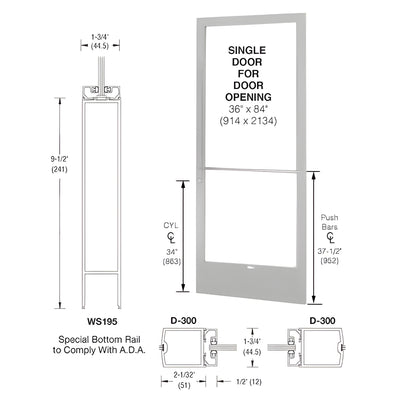 CRL-U.S. Aluminum White KYNAR® Paint 250 Series Narrow Stile (RHR) HRSO Single 3'0 x 7'0 Center Hung for OHCC w/Standard Push Bars Complete ADA Door(s) with Lock Indicator, Cyl Guard