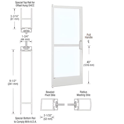 CRL-U.S. Aluminum White KYNAR® Paint 250 Series Narrow Stile Inactive Leaf of Pair Offset Hung with Offset Pivots for OHCC 105 Degree Closer Complete Panic Door with Standard Panic and 9-1/2" Bottom Rail
