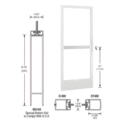 CRL-U.S. Aluminum White KYNAR® Paint 250 Series Narrow Stile Inactive Leaf of Pair 3'0 x 7'0 Center Hung for OHCC with Standard Push Bars Complete Panic Door with Standard Panic and 9-1/2" Bottom Rail