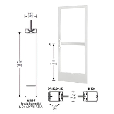 CRL-U.S. Aluminum White KYNAR® Paint 250 Series Narrow Stile Active Leaf of Pair 3'0 x 7'0 Center Hung for OHCC with Standard Push Bars Complete Panic Door with Standard Panic and 9-1/2" Bottom Rail