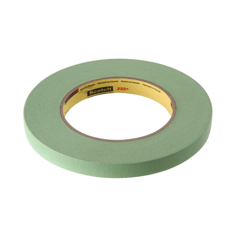 A single roll of green 3M Scotch 233+ automotive masking tape shown against a white background.