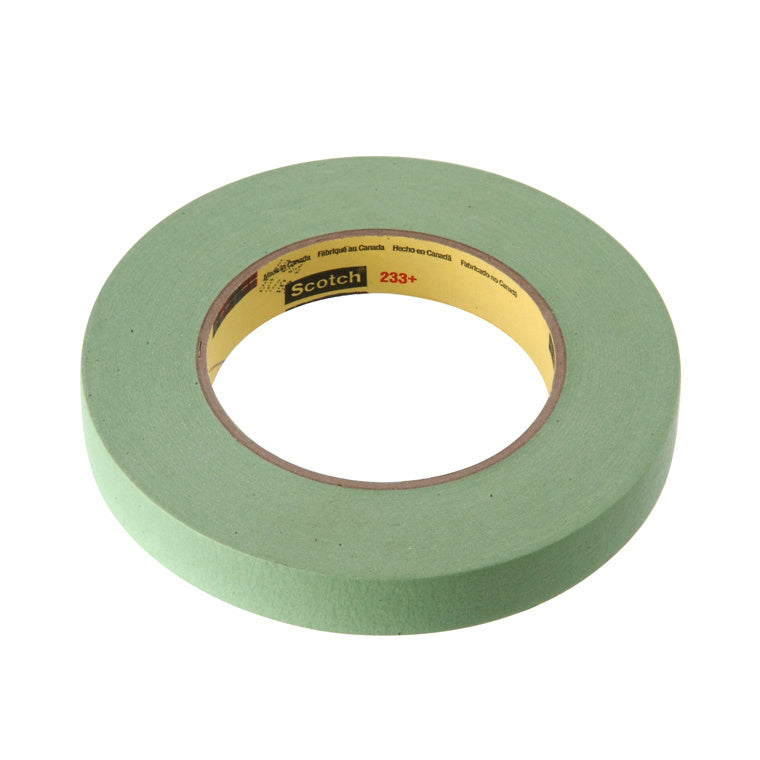 A single roll of green 3M Scotch 233+ automotive masking tape is shown against a white background.