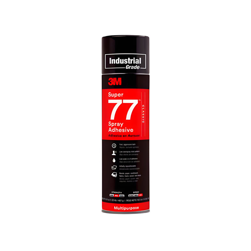 A single 16.75 oz aerosol can of 3M Super77 Multipurpose Spray Adhesive featuring a black and red label.