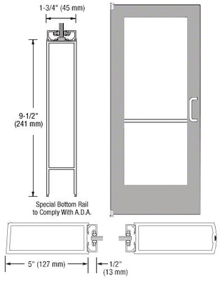 CRL-U.S. Aluminum Clear Anodized 550 Series Wide Stile Inactive Leaf of Pair 3'0 x 7'0 Offset Hung with Pivots for Surf Mount Closer Complete ADA Door(s) with Lock Indicator, Cylinder Guard