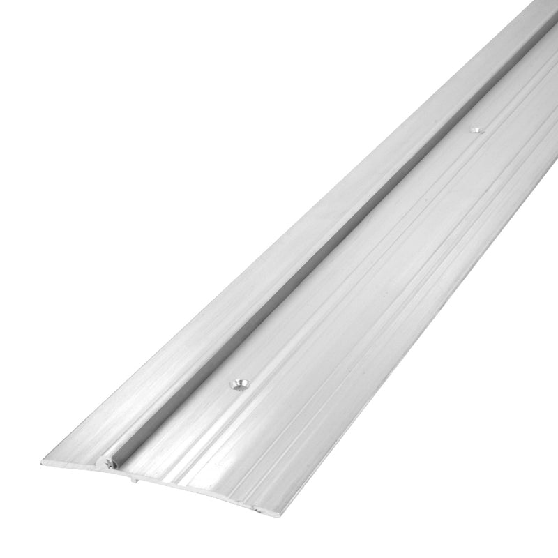 A close-up view of the 36-1/2 inch long aluminum panic type threshold showing the mounting holes and surface profile.