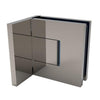 A fully assembled brushed nickel Bellagio wall mount hinge for glass shower doors.