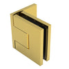 A front-facing view of the satin brass Bellagio wall mount hinge showing its square edge profile.