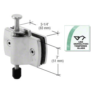 A brushed stainless steel Birmingham Series bottom lock patch for 5/16 inch tempered glass doors with dimension labels.