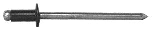 A single black aluminum mandrel and rivet with a 1/8 inch diameter shown against a white background.