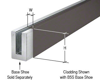 A section of black bronze anodized aluminum cladding is shown positioned against a B5S series square base shoe.