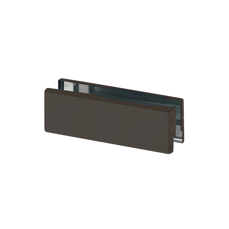 A rectangular black bronze anodized metal cover plate designed for a PH34 patch fitting.
