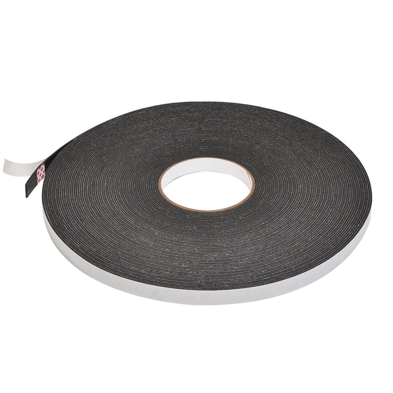 A single roll of black all-purpose foam mounting tape with a white release liner.