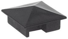 A black plastic pyramid-shaped snap-in top cap designed for 1-5/16 inch square sculptured posts.