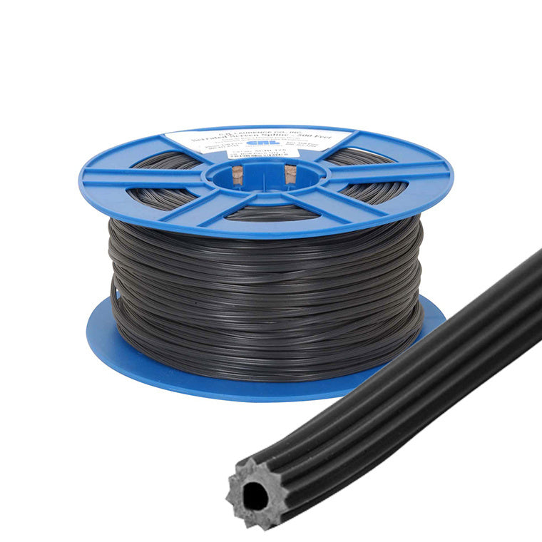 A 500-foot roll of black, serrated hollow core vinyl screen retainer spline.