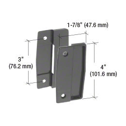A technical diagram showing the dimensions of a black plastic sliding screen door pull set with 3-inch mounting holes.