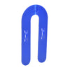 A single blue plastic interlocking horseshoe shim shown from a front-facing angle.