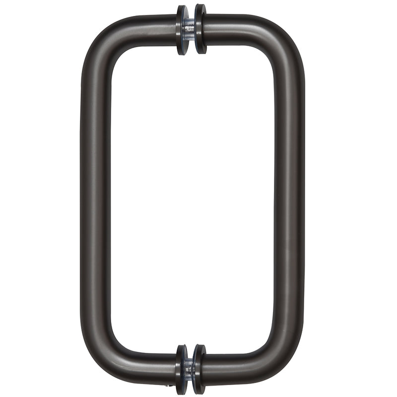 A front-facing view of the Oil Rubbed Bronze tubular back-to-back pull handle.