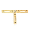 A brass adjustable T-bracket for a deluxe header kit shown in a flat, horizontal position.