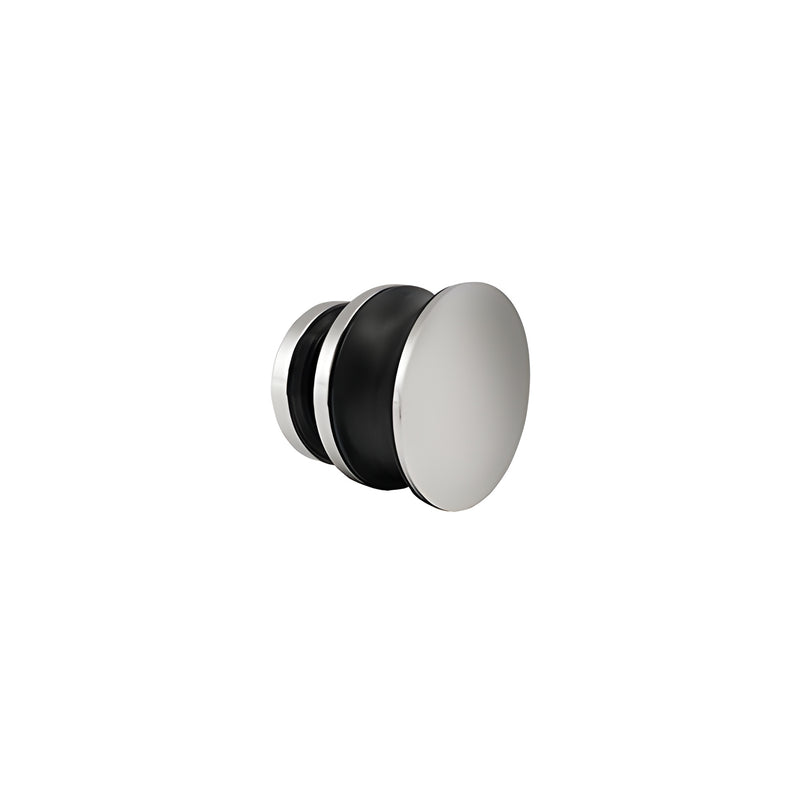 A side view of a round Bristol series replacement roller featuring a brushed stainless steel finish and black rubber components.