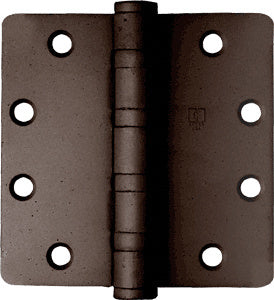 A bronze-finished heavy weight ball bearing template butt hinge with 1/4 inch radius corners and a removable pin.
