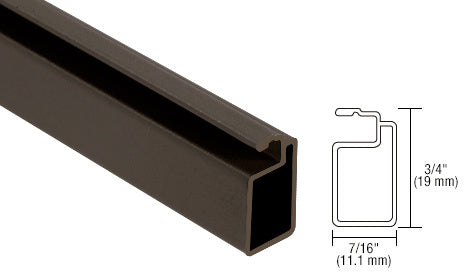 A close-up view of a bronze extruded screen frame showing its rectangular profile and dimensions.
