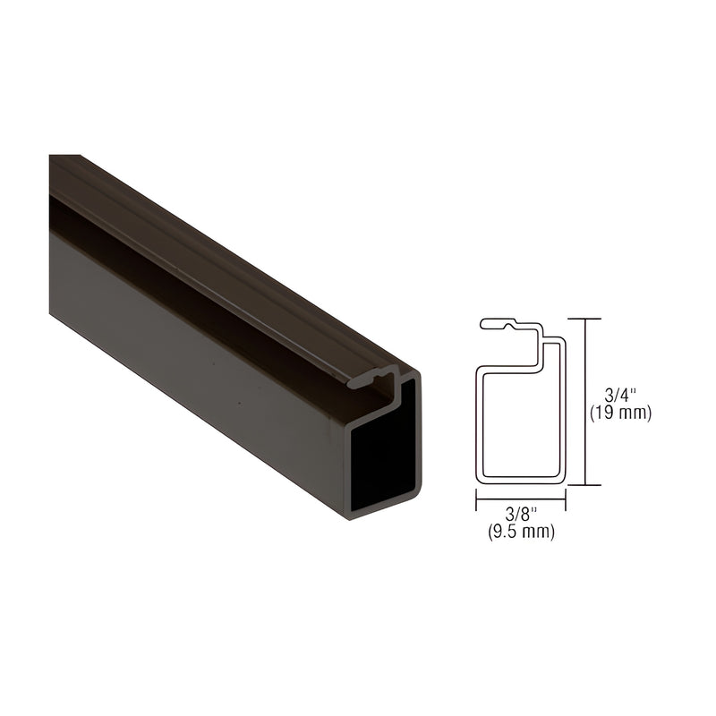 A close-up view of a bronze extruded screen frame showing its rectangular profile and dimensions.