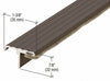 A bronze extruded aluminum overlapping door astragal with black pile weatherstrip and dimension labels.