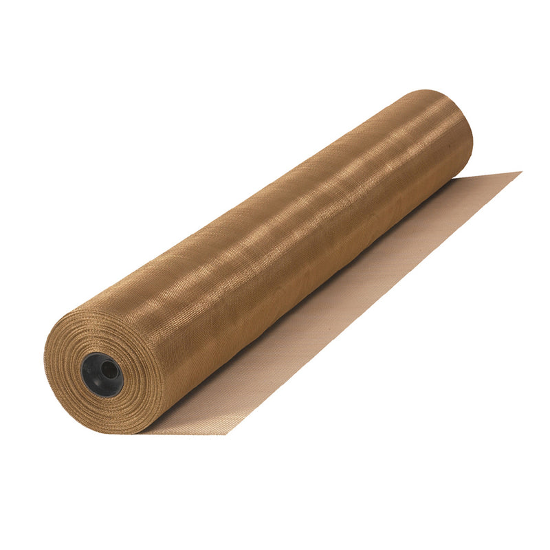 A full roll of bronze-colored screen wire mesh shown on a white background.