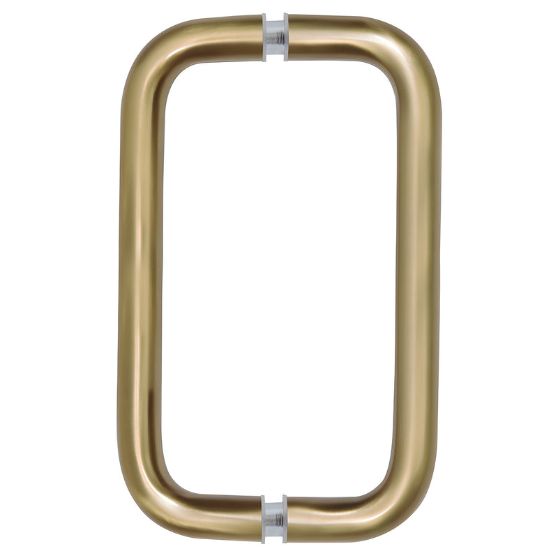 A front-facing view of the brushed bronze back-to-back solid brass pull handle.
