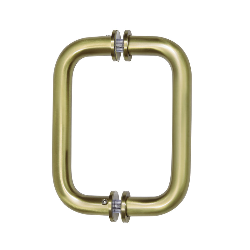 A front-facing view of the brushed bronze tubular back-to-back pull handle.