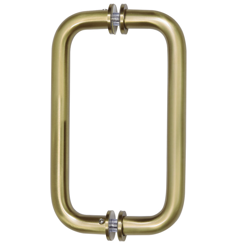 A front-facing view of the brushed bronze tubular back-to-back pull handle.