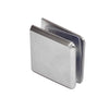 A brushed chrome heavy-duty glass clamp shown from an angled perspective.