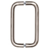 A front-facing view of the brushed nickel back-to-back solid brass pull handle.