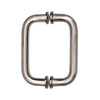 A front-facing view of the brushed nickel tubular back-to-back pull handle showing the mounting hardware.