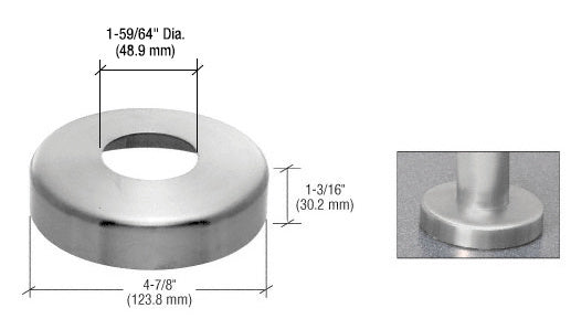 A technical diagram showing the dimensions of a circular brushed stainless steel base flange cover for P-Series posts.